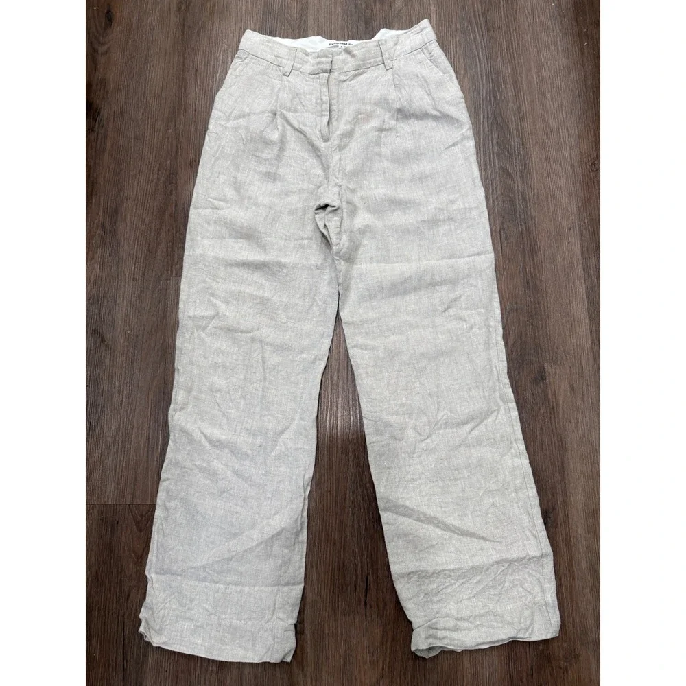 Reformation Oatmeal Beige 100% Linen Pleated Wide Leg‎ Pants Size 4 High Rise